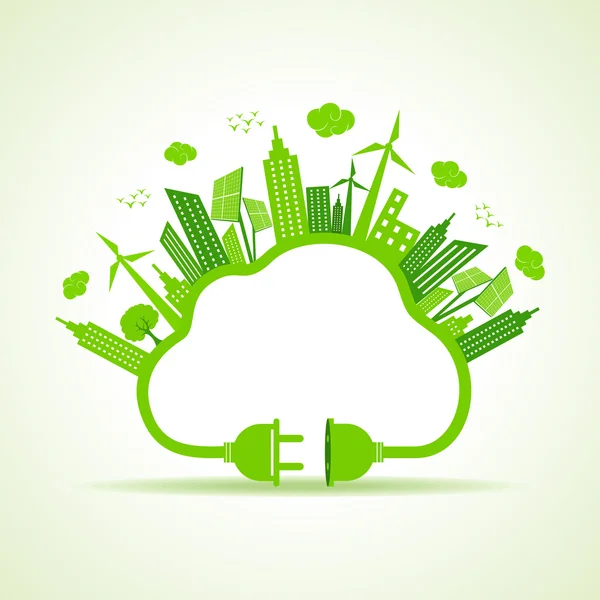 Eco city concept met cloud en plug stock vector — Stockvector