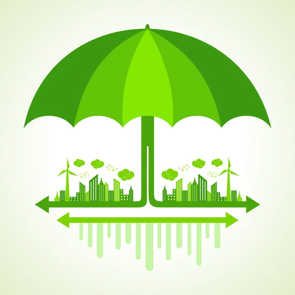 Eco city concept with umbrella stock vector — Stock Vector