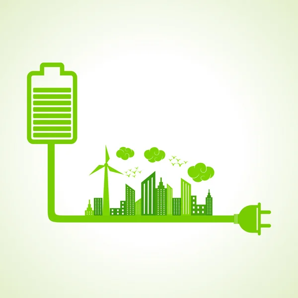 Eco city concept with battery stock vector — Stock Vector