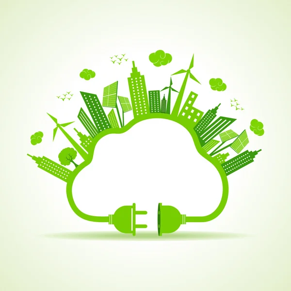 Eco city concept con cloud e plug stock vector — Vettoriale Stock