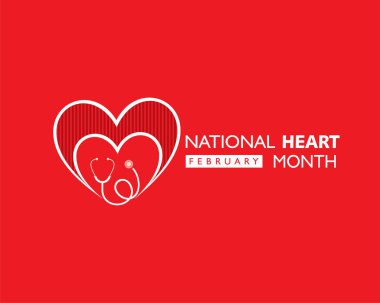 Ulusal Kalp Ayının Şubat ayında gözlemlenen vektör illüstrasyonu
