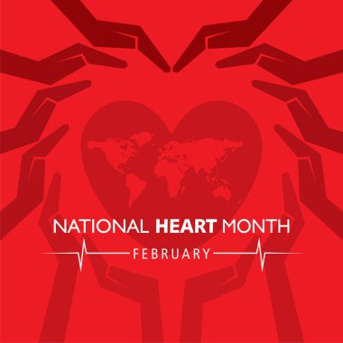 Ulusal Kalp Ayının Şubat ayında gözlemlenen vektör illüstrasyonu