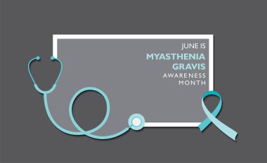 Haziran ayında gözlemlenen Myasthenia Gravis Farkındalık Ayı 'nın vektör illüstrasyonu, çizgili kaslarda zayıflığa yol açan nöromüsküler bir bozukluktur.,
