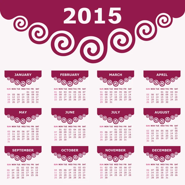 Calendario del 2015 con design a spirale — Vettoriale Stock