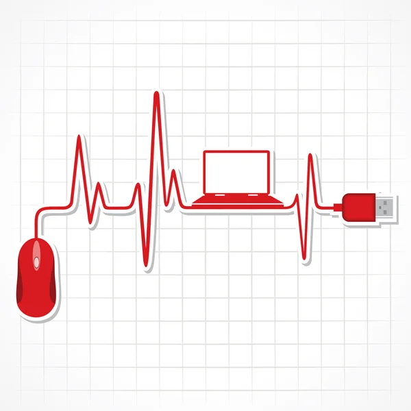 Heartbeat met muis en laptop — Stockvector