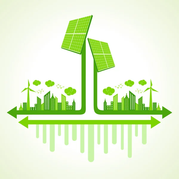 Eco paisaje urbano con panel solar — Vector de stock