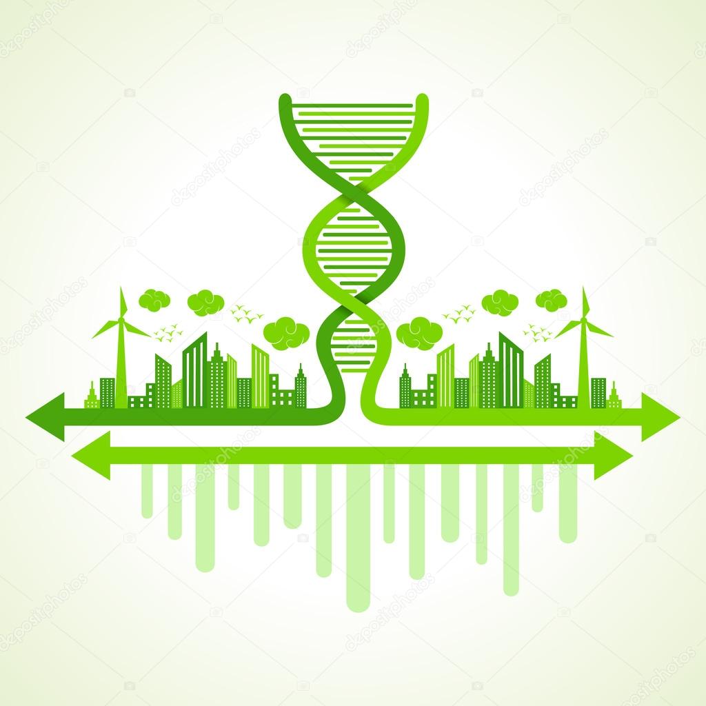 Eco cityscape with DNA strand