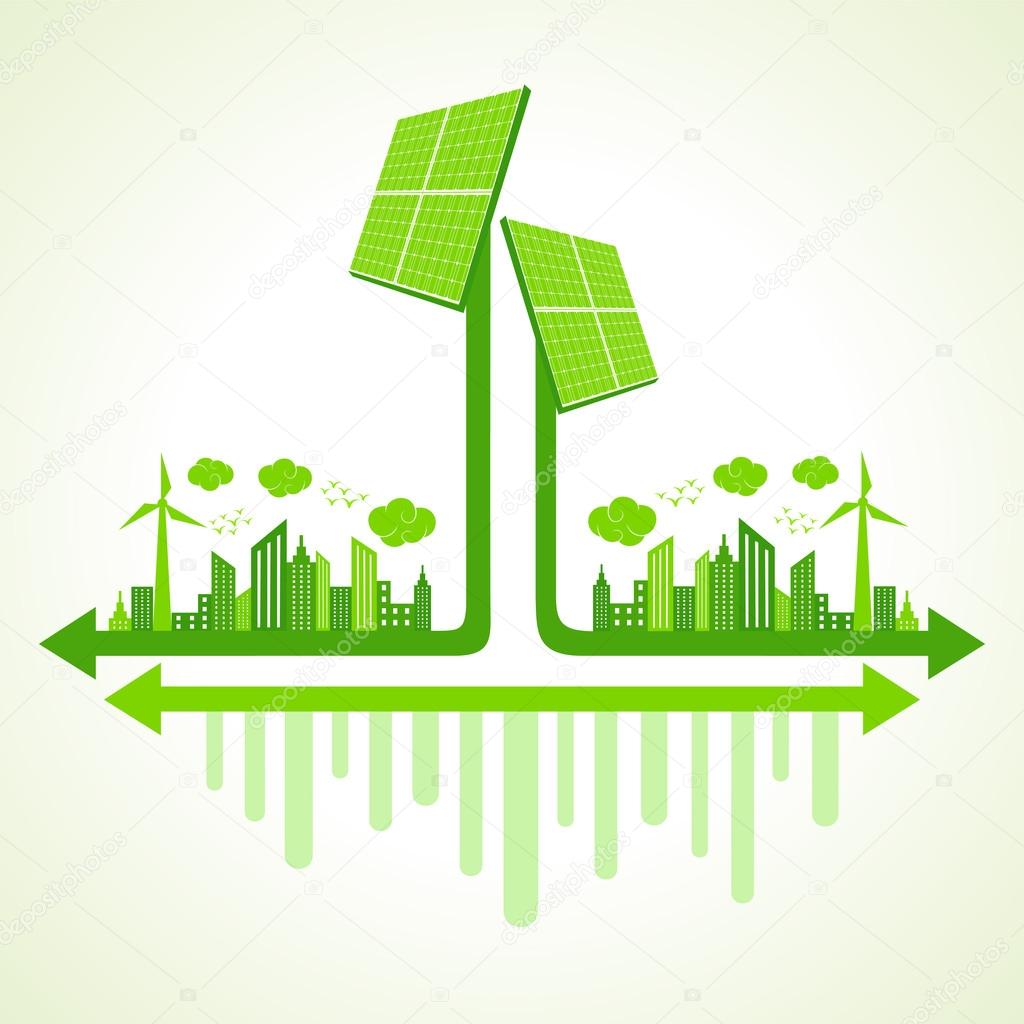 Eco cityscape with solar panel