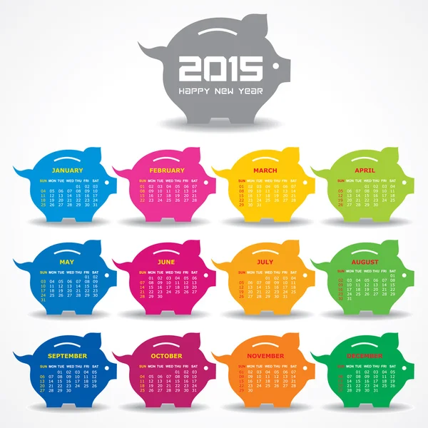 Calendar of 2015 with piggy banks — Stock Vector