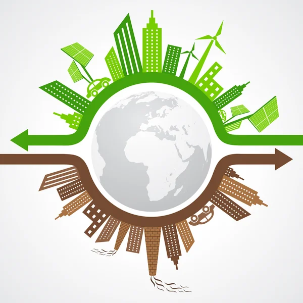 Eco y ciudad contaminada — Vector de stock