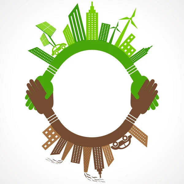 Eco and polluted cityscape — Stock Vector