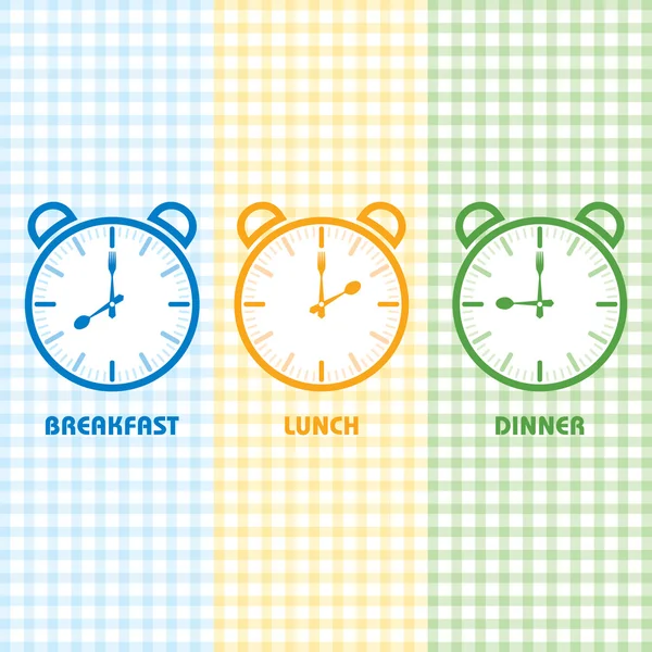 早餐、 午餐和晚餐时间 — 图库矢量图片