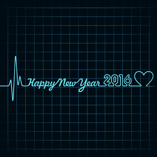 Kalp atışı ve kalp simgesi olan yaratıcı yeni yıl 2016 tasarım — Stok Vektör