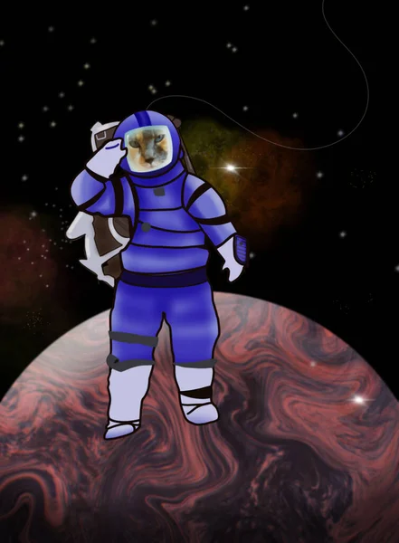 astronaut cat in space with planet in background