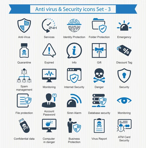 Anti virus & Los iconos de seguridad - Conjunto 3 — Vector de stock