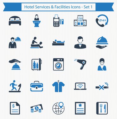Otel hizmetleri ve İmkanları simgeler - Set 1