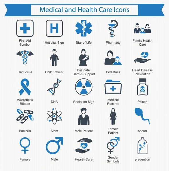 Ícones médicos e de cuidados de saúde —  Vetores de Stock