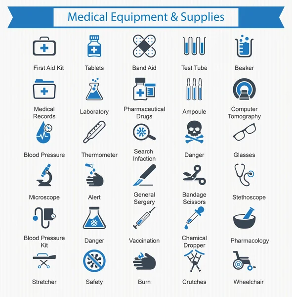 Equipos médicos y suministros Iconos — Vector de stock