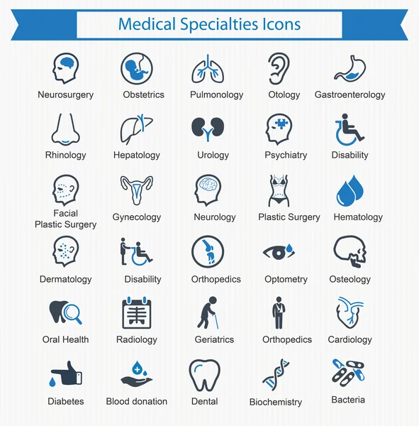 Ícones de especialidades médicas —  Vetores de Stock