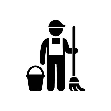 Temizlikçi Temizleyici Kova Simgesi Beyaz Arkaplanda İzole Edildi