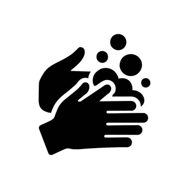 Beyaz arka planda izole edilmiş sabun simgesi ile ellerini yıkıyor