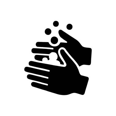 Beyaz arka planda izole edilmiş sabun simgesiyle yıkanan eller