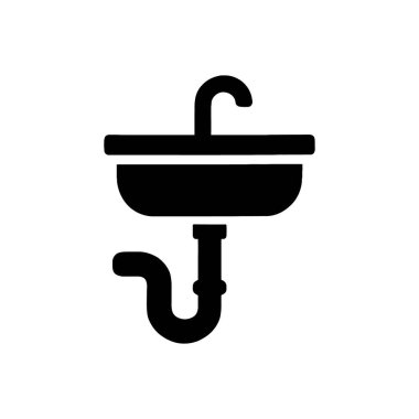 Yıkama Havzası Lavabo Tesisat Simgesi Beyaz Arkaplanda İzole Edildi