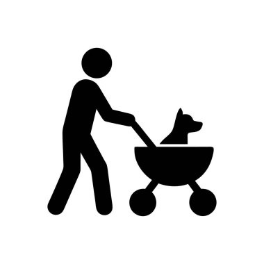 Stroller Simgesindeki Köpeği Taşımak Beyaz Arkaplanda İzole Edildi