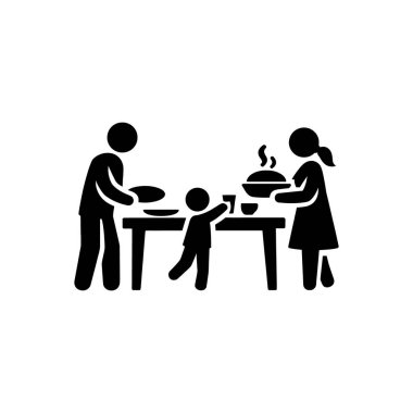 Aile Yemeği Hazırlama Masası Simgesi Beyaz Arkaplanda İzole Edildi