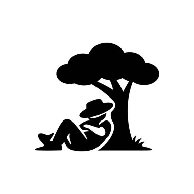 Ağaç Simgesi Altında Dinlenen Çiftçi Beyaz Arkaplanda İzole Edildi