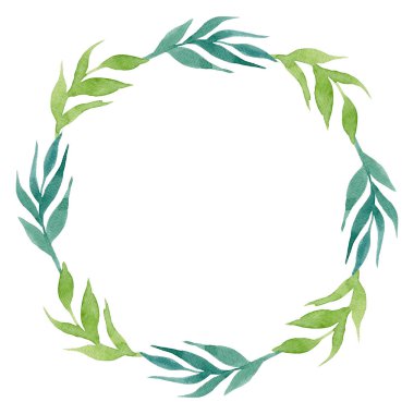 Beyaz arkaplanda izole edilmiş suluboya yosun çelengi.