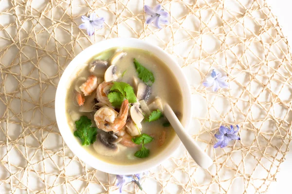 Thom Kha soup with prawns — Stock Photo, Image