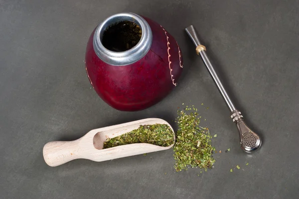 Calabash and bombilla with yerba mate — Stock Photo, Image