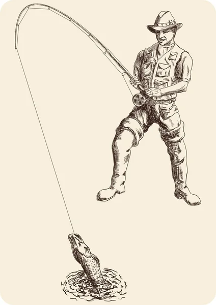 渔夫捕到了一根长矛 免版税图库插图
