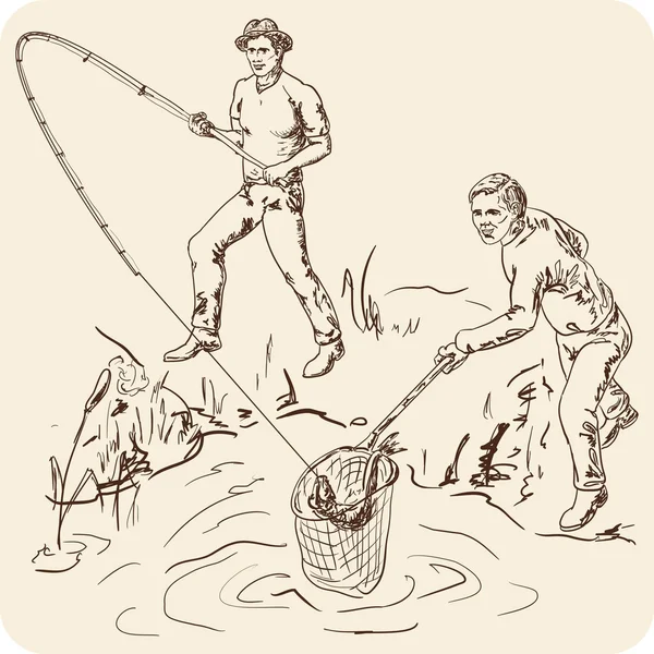 Ψαράδες με μια τούρνα σε ένα δίχτυ Διάνυσμα Αρχείου