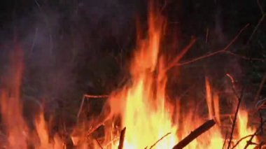 Bir ateşin ortasına yükselen alevler