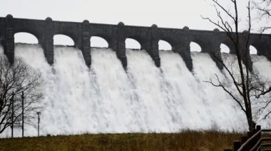 Su üzerinde Lake Vyrnwy Barajı, Powys, Galler basamaklı taşması