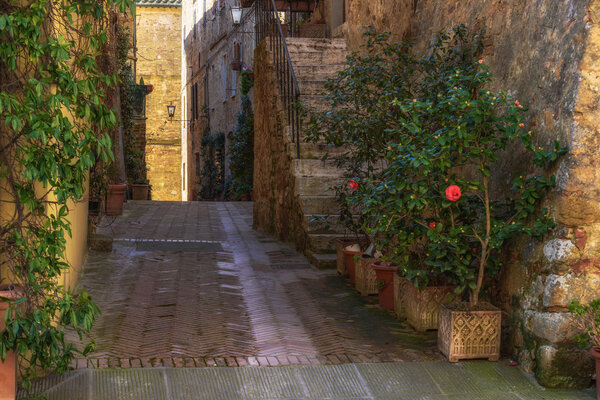 Tourist destination city, full of restaurants in southern Tuscany, Pienza.