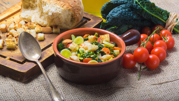 Ribollita, Tuscan soup classic, old-fashioned meal peasants.