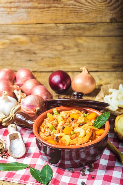 Tripe Florentine, typical Italian, Polish, French food. On a rus — Stock Image Tripe Florentine, typical Italian, Polish, French food. On a rus Stock Image