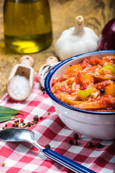 Tripe Florentine, typical Italian, Polish, French food. On a rus — Stock Image Tripe Florentine, typical Italian, Polish, French food. On a rus Stock Photo