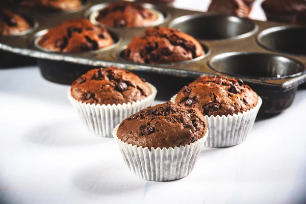 Chocolate chip cookie muffin in the old vintage form. — Stock Photo, Image