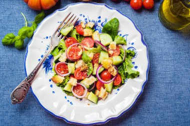 Panzanella zarif bir plaka üzerinde.