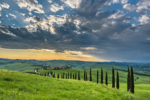 Panoramic view of a spring day in the Italian rural landscape. — Stock Photo, Image