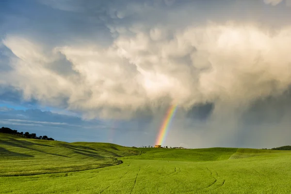 Spring weather, storm and sunset over the meadows of Tuscany. — Stock Photo, Image