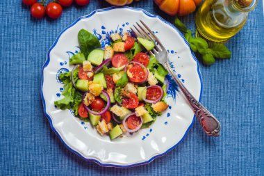 Panzanella zarif bir plaka üzerinde.