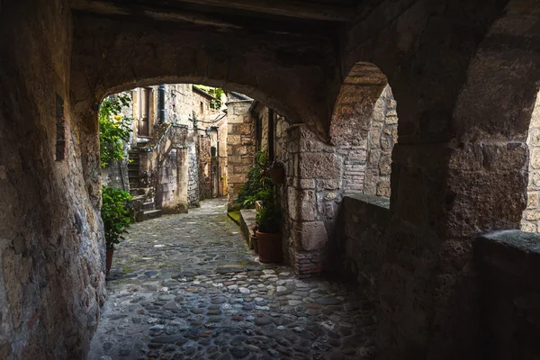 Zelené rohy staré opuštěné toskánské městečko na kopci. — Stock fotografie