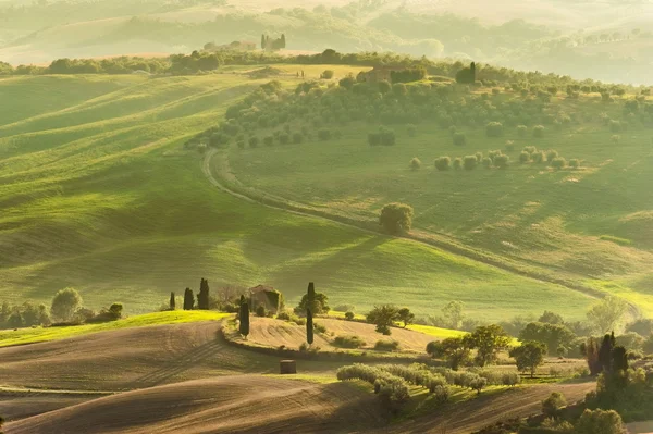 Vista do país na paisagem da Toscana de Pienza, Itália — Fotografia de Stock