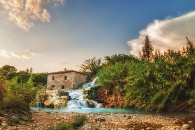 Waterfalls natural spa in Tuscany, Italy clipart