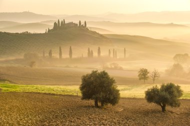 Tuscany Orcia Vadisi'nin mistik sabah